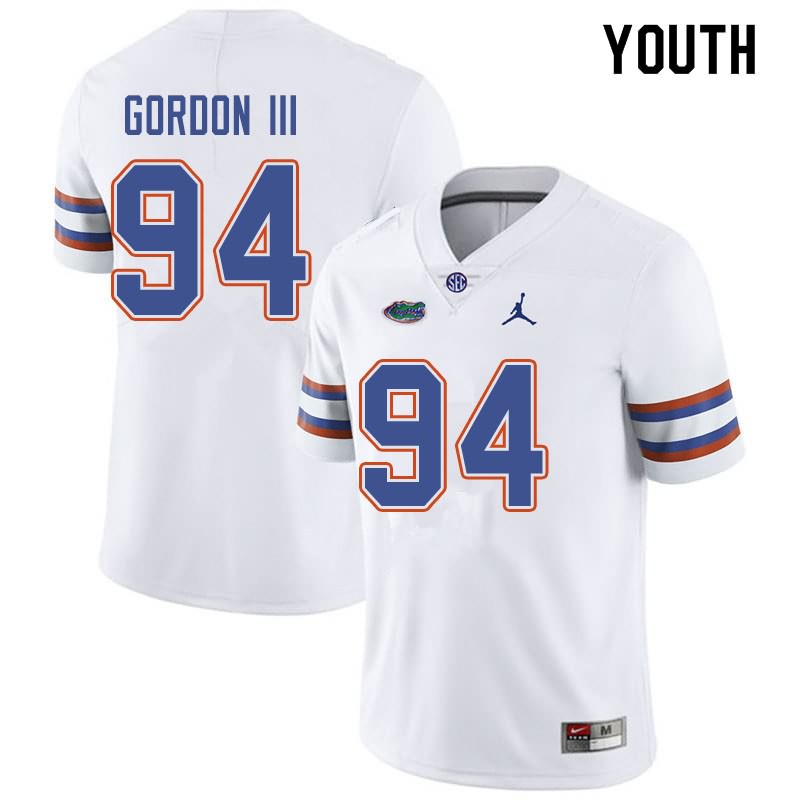 Youth NCAA Florida Gators Moses Gordon III #94 Stitched Authentic Jordan Brand White College Football Jersey BJB6065NA